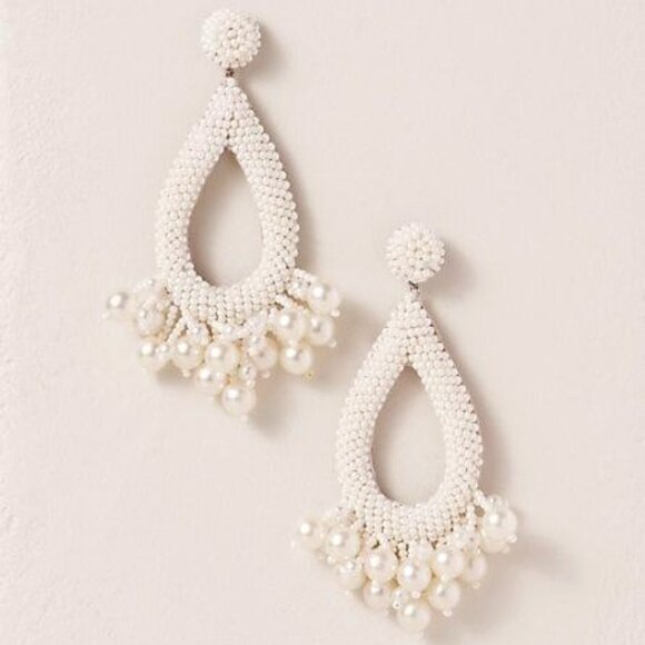 Anthro Deepa Gurnani Earrings Pearls Beaded Teardrop Tassel Bridal Formal - Picture 6 of 15